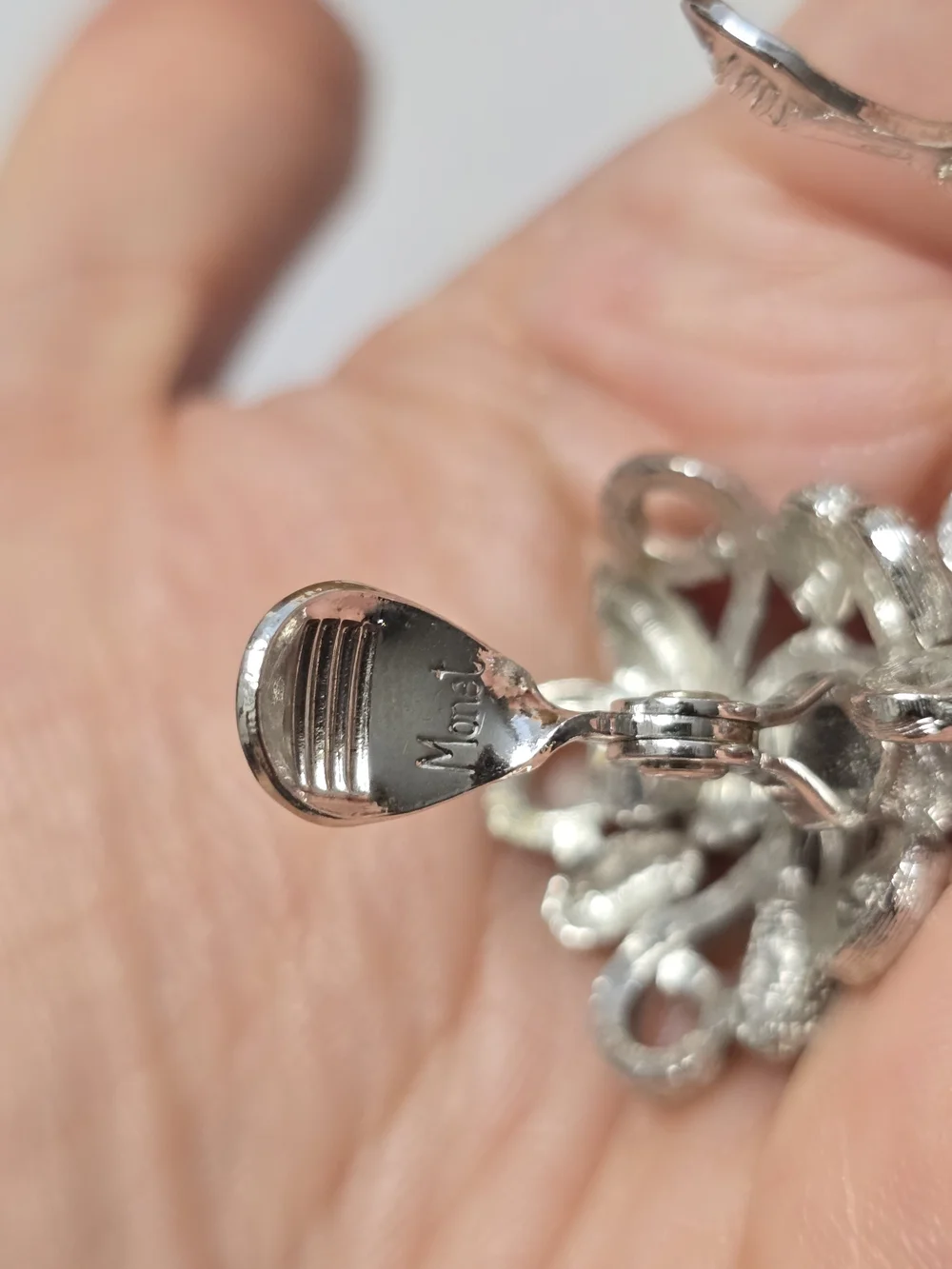 Vintage Monet Silver Floral Knot Clip-On Earrings - Women Jewelry